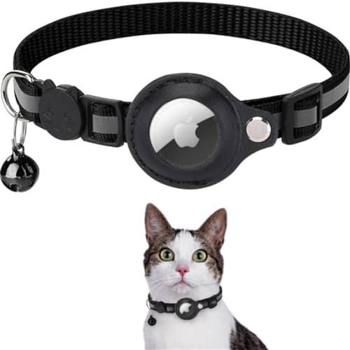 Molinter Katzenhalsband Hundehalsband Anti-Verschwinden Lokalisierbar Tierhalsband für AirTag Abbrechbarer Verstellbares Halsband für Katzen Hunde (Schwarz) von Molinter