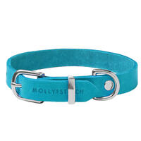 Molly & Stitch Butter Leder Hundehalsband [Fiji Blue/Silber - S: 28 - 32 cm x 12 mm] von Molly & Stitch