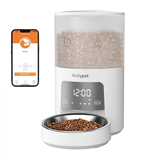 Keyoung Molypet Automatische Katzenfeeder – 5G WiFi Pet Feeder mit App Control, 4 l Trockenfutter für Hunde mit niedrigem Food & Blockieralarm, 1 – 10 Meals pro Tag, bis zu 10 Sekunden Meal Call for von Molypet