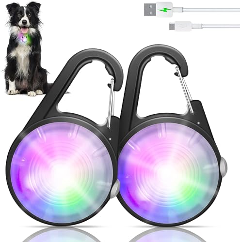 MonHall Hundelichter 2Pack LED wiederaufladbare Hundehalsband Lichter Clip on mit RGB Farbe Haustier Sicherheits Lichter beleuchten beleuchtete Hundegeschirr Licht für Nacht Wandern Camping von MonHall