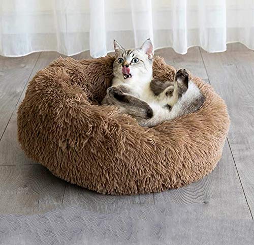 Haustierbett Deluxe, Katzen- Und Hundebett, Super Soft Cushion Round Oder Oval Donut Nesting Cave Bed Schlafbett Für Katzen Und Welpen-50cm-Kaffee von Monb