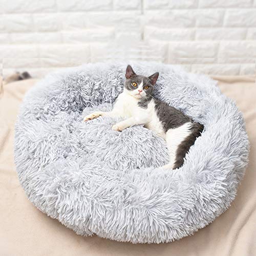 Monb Hundebett Waschbar Katzenbett Kissen Runde Hundekorb Deluxe Hundesofa Weiche Plüsch Hundekissen Bett für kleine Hunde Katzen-50cm-Hellgrau von Monb