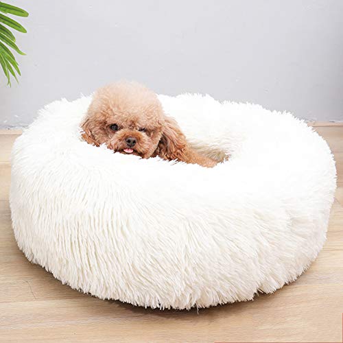 Monb Hundebett Waschbar Katzenbett Kissen Runde Hundekorb Deluxe Hundesofa Weiche Plüsch Hundekissen Bett für kleine Hunde Katzen-50cm-Weiß von Monb