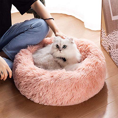 Monb Hundebett Waschbar Katzenbett Kissen Runde Hundekorb Deluxe Hundesofa Weiche Plüsch Hundekissen Bett für kleine Hunde Katzen-60cm-Rosa von Monb