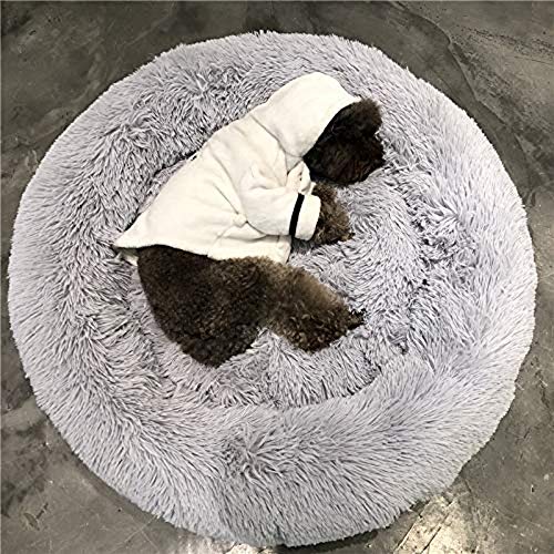 Monb Hundekissen Hundekorb Katzenbett mit Wendekissen Waschbar Hundekorb Warm Hunde Katzen Höhlenbett Hundesofa Doughnut-Form Deluxe Matte-L:80cm-Hellgelb von Monb