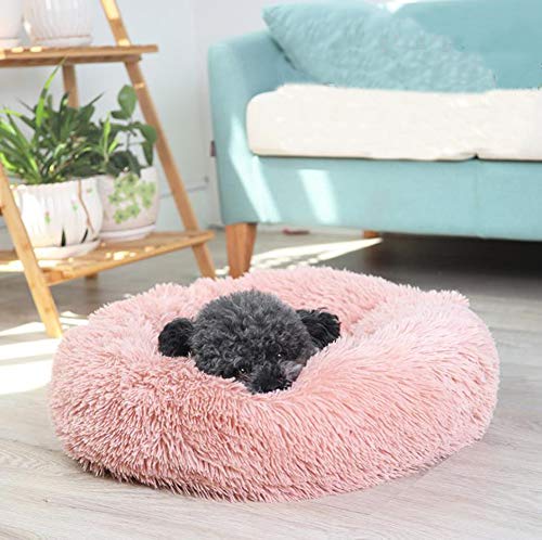 Monb Hundekissen Hundekorb Katzenbett mit Wendekissen Waschbar Hundekorb Warm Hunde Katzen Höhlenbett Hundesofa Doughnut-Form Deluxe Matte-L:80cm-Rosa von Monb