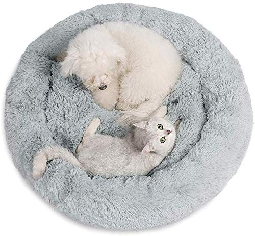 Monb Weich Hundebett Warm Plüsch Haustierbett Waschbar Hundesofa Runde Katzenbett für Klein Kissen Hunde Mittelgroße und große Hunde Katzen-50cm-Grau von Monb