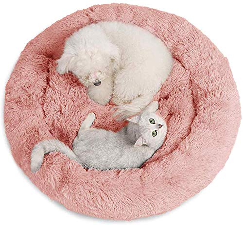 Monb Weich Hundebett Warm Plüsch Haustierbett Waschbar Hundesofa Runde Katzenbett für Klein Kissen Hunde Mittelgroße und große Hunde Katzen-50cm-Rosa von Monb