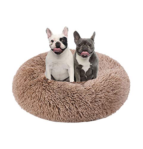 Extra weiches Hundebett Donut Cuddler Kätzchen Kissen rund Zwinger waschbar Katzenhöhle weiches Welpensofa Katzenkissen Korb für kleine bis große Hunde braun - 80 cm von Monba