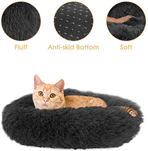 Haustierbett, Donut-Form, warm, weich, gemütlich, waschbar, Matte mit Rutschfester Unterseite für kleine und mittelgroße Hunde und Katzen von Monba