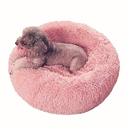 Hundebett für Katzen und Hunde, sehr weich, waschbar, Plüsch, Donut-Nest, für Kätzchen/Welpen, S-XXL, warmes Hundekissen, Sofakissen, 60 cm, Pink von Monba