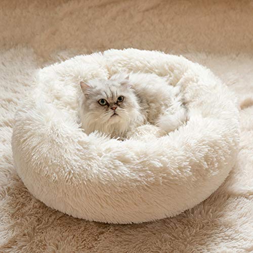 Katzenbett Donut Höhle Cuddler Welpenbett Rund Plüsch Kätzchen Kissen Orthopädische Entlastung Verbesserter Schlaf für Katze Klein Mittel Welpen Kaninchen im Winter von Monba