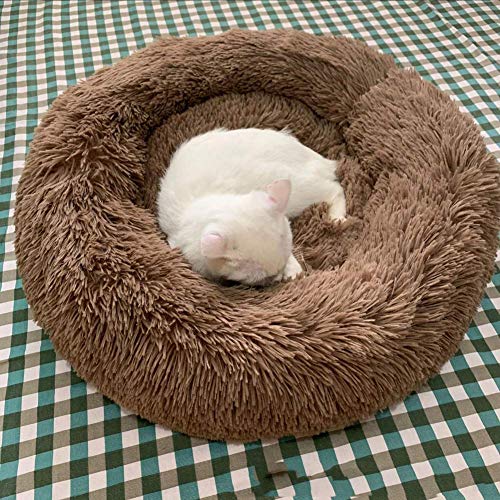 Kuschelige Donut Katzenbettchen Flauschig Kätzchen Nesting Cave Welpen Schlafsack Matratze Weich HaustierKissen Waschbar Round Plüsch Hundehütte im Winter von Monba