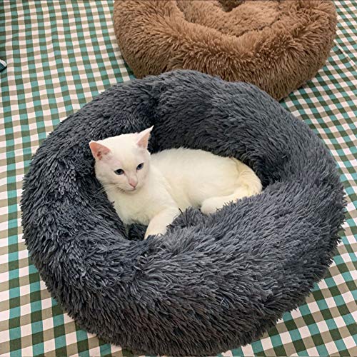 Kuschelige Donut Katzenbettchen Flauschig Kätzchen Nesting Cave Welpen Schlafsack Matratze Weich HaustierKissen Waschbar Round Plüsch Hundehütte im Winter von Monba