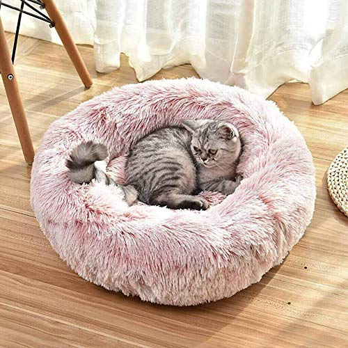 Kuschelige Donut Katzenbettchen Flauschig Kätzchen Nesting Cave Welpen Schlafsack Matratze Weich HaustierKissen Waschbar Round Plüsch Hundehütte im Winter von Monba