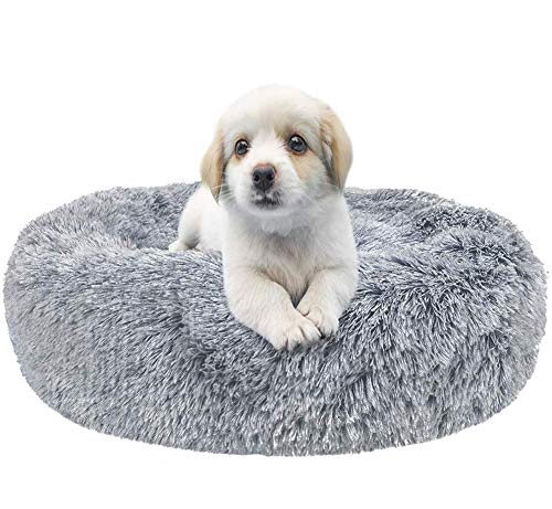 Monba Deluxe Flauschiges Extra Großes Hundebett Sofa Rundes Kissen Katzensofa Kissen in Doughnut-Form Pet Bett für Große und Extra Große Hunde-100cm-Hellgrau von Monba