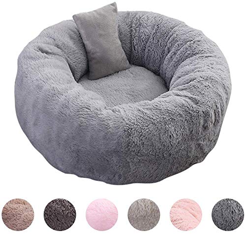 Monba Haustierbett Rundes Katzenkorb Kissen Schlafkissen Haustierbett in Doughnut-Form Weich Hundesofa Waschbar für Bett/Klein Hunde Katzen-M-Hellgrau von Monba