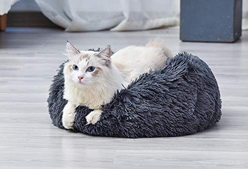 Monba Hundematratze Rundes Weicher Plüsch Katzensofa Doughnut-Form Waschbar Orthopädischem Haustier Bett für kleine und mittel Hunde und Katzen-50cm-Dunkelgrau von Monba