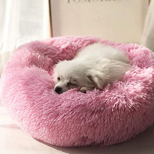 Monba Katzenbett, warme tierbett katzenbett/Katzen bettchen/Katzenschlafenbett in Doughnut-Form/Haustierbett für das Katzenkätzchenschlafen-50cm-Hellrosa von Monba