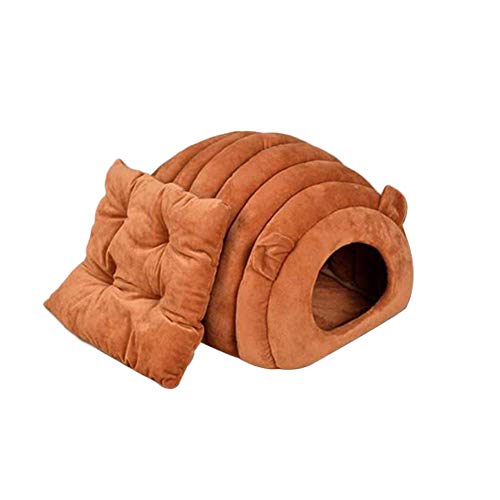 Monba Katzenhöhle, Iglu, warmes Kätzchenbett mit abnehmbarem Kissen, Katzenschlafsack, halbgeschlossenes Katzenhaus waschbar, Haustierbett Nest für Katzen kleine Hunde, braun von Monba