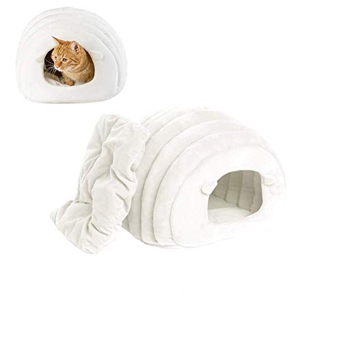 Monba Katzenhöhlenbett Iglu, warmes Kätzchenbett mit abnehmbarem Kissen, Katzenschlafsack, halbgeschlossenes Katzenhaus waschbar, Haustierbett Nest für Katzen kleine Hunde, weiß von Monba