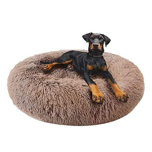 Monba Luxuriöses Plüsch-Hundebett, bequem, beruhigendes Haustierbett, selbstwärmendes Hundekissen, rutschfest, waschbar, rund, 120 cm von Monba