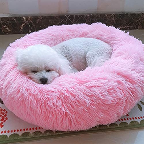 Monba Runde Hundekorb Schöne Tierbett Kleine Hunde Katzen Waschbar Kissen Weich Haustier Bett Doughnut-Form Plüsch Hundesofa-50cm-Rosa von Monba