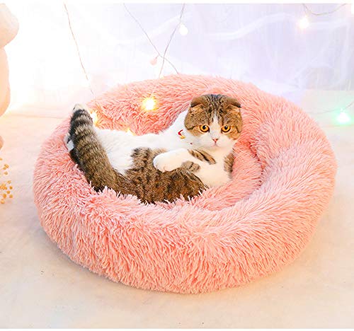 Monba Rundes Hundebett aus Kunstfell in Donut-Form, für Katzen und kleine mittelgroße Hunde, Katzenbett, warmes Kissen im Winter von Monba