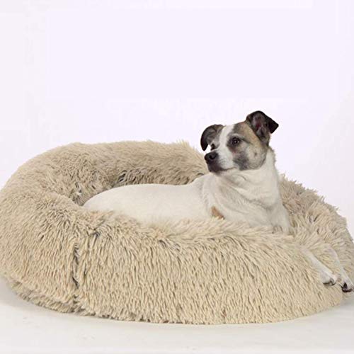 Monba Rundes beruhigendes Haustierbett, weiches Plüsch, Nisthöhle, Deluxe, waschbar, gemütliches Hundekissen, Donut-Kuscheler, Katzensofa, Hundebett für extra große Hunde, Kaffee, 120 cm von Monba