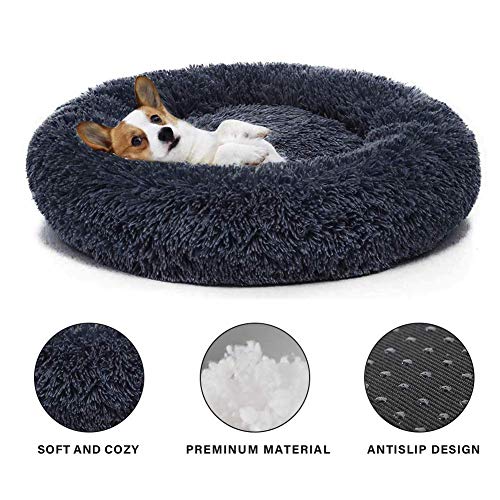 Monba Tierbett Runde Doughnut Flauschige Plüsch Hundebett Katzensofa Gepolstert Hundekorb Hundekissen Waschbar Welpen Schlafsack Höhlenbett Schlafplatz von Monba