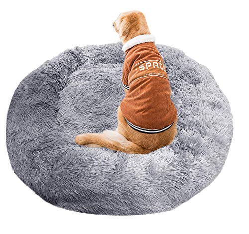 Monba Weich Tierbett Hundebett Haustier Katzenbett Hundesofa Katzensofa Doughnut-Form weichem Kissen Nisthöhle/Bett,Waschbar-Hellgrau-100cm von Monba