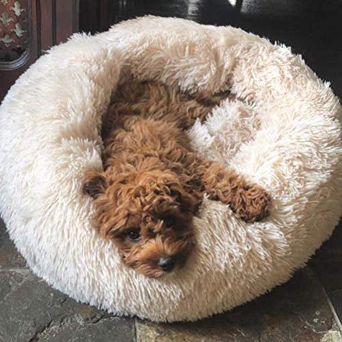 Monba Weich Tierbett Hundebett Haustier Katzenbett Hundesofa Katzensofa Doughnut-Form weichem Kissen Nisthöhle/Bett,Waschbar-Weiß-100cm von Monba