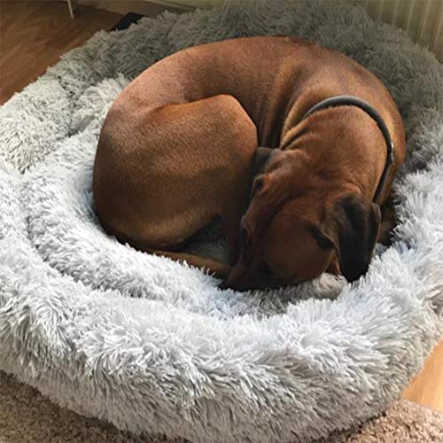 Hundebett, weich, luxuriös, bequem, Donut-Bett mit rutschfester Unterseite, 80 cm, Hellgrau von Monba