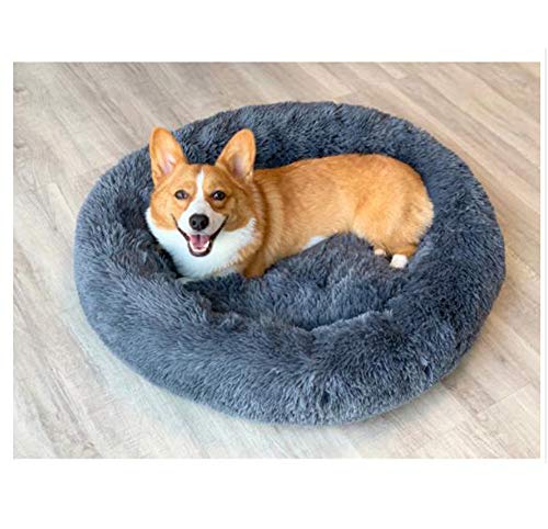 Monba Weiches Plüsch-Katzenbett für kleine Hunde, Donut-Bett mit rutschfester Unterseite, warmes orthopädisches Kissen für Kätzchen und Welpen, maschinenwaschbar, dunkelgrau, Größe XS: 40 cm von Monba