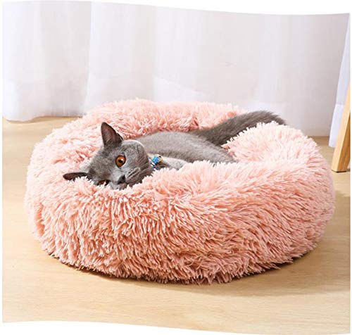 Monba Weiches waschbares Haustierbett für Katzen und Hunde, Donut-Hundesofa, rundes Nest, Schlafkissen, selbstwärmende Unterlage für Kätzchen/Welpen/mittelgroße und große Hunde, 100 cm, Rosa von Monba