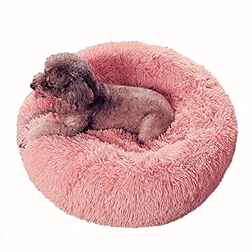 Rundes Haustierbett, waschbares Hundebett, Plüschnest, warm, weiches Kissen, Donut-Kuscheltier für Katzen, kleine, mittelgroße und große Hunde, orthopädische Hundehütte, Haustierschlafsack, Pink, Größe S: 50 cm von Monba