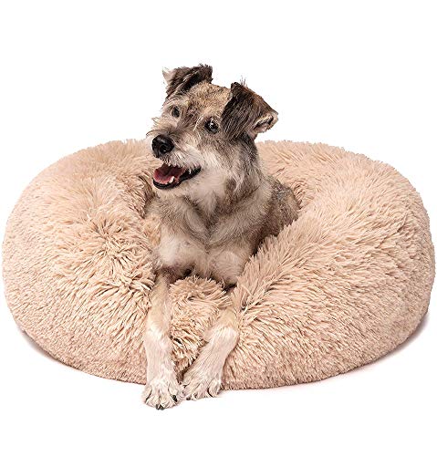 Rundes Haustierbett, waschbares Hundebett, Plüschnest, warm, weiches Kissen, Donut-Kuscheltier für Katzen, kleine, mittelgroße und große Hunde, orthopädische Hundehütte, Haustierschlafsack, beige, Größe M: 60 cm von Monba