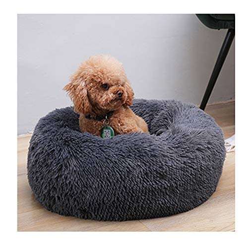 Rundes Haustierbett für Katzen, Welpen und mittelgroße Hunde, weiches Plüschkissen, warmes Hundebett, Donut-Kuschel-Sofa, Winterschlafsack, Katzenbett, dunkelgrau, Größe M: 60 x 60 x 20 cm von Monba