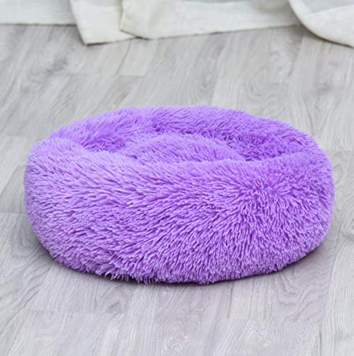 Rundes Haustierbett für Katzen, Welpen und mittelgroße und große Hunde, weiches Plüschkissen, warmes Hundebett, Donut-Kuschelsofa, Winterschlafsack, Katzenbett, violett, Größe S: 50 x 50 x 20 cm von Monba