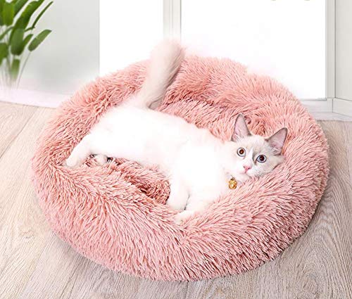 Luxuriöses Shag Fell-Donut-Kuschelbett, rundes Katzen- und Hundekissenbett, waschbar, selbstwärmendes und gemütliches Haustierbett für Haustiere, Hunde, Katzen, verbesserter Schlaf, 60 cm, Rosa von Monba