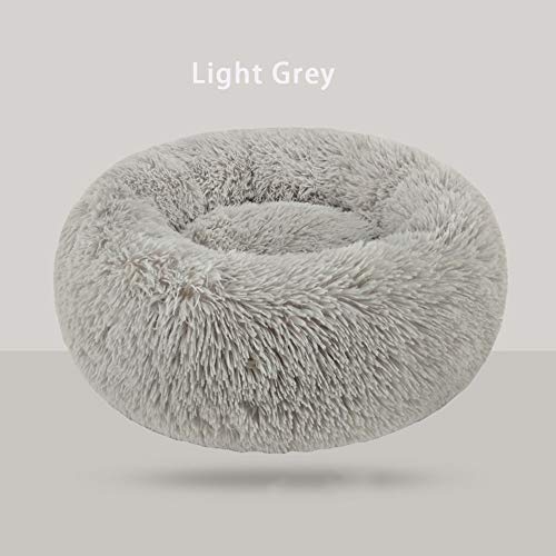 Soft Snuggle Fell-Hundebett, Donut-Kissen, warm, waschbar, rutschfest, für kleine, mittelgroße und große Haustiere, Hellgrau, 40 cm von Monba