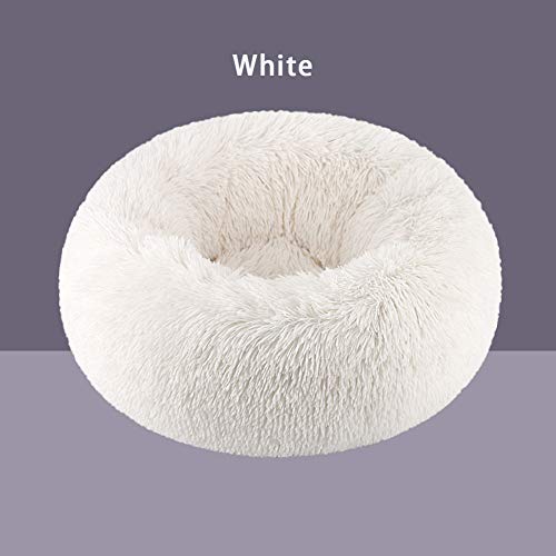 Soft Snuggle Fell-Hundebett, Donut-Kissen, warm, waschbar, rutschfest, für kleine, mittelgroße und große Haustiere, weiß, 50 cm von Monba