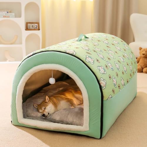 2-in-1-Hundehütte, großes Hundebett mit Anti-Angstzuständen, weiches, warmes Kissen, faltbar, beruhigende Hundehütte, rutschfest, warm, Haustier-Iglu-Bett für Hunde und Katzen, abnehmbar, waschbar (S: von Monbaer