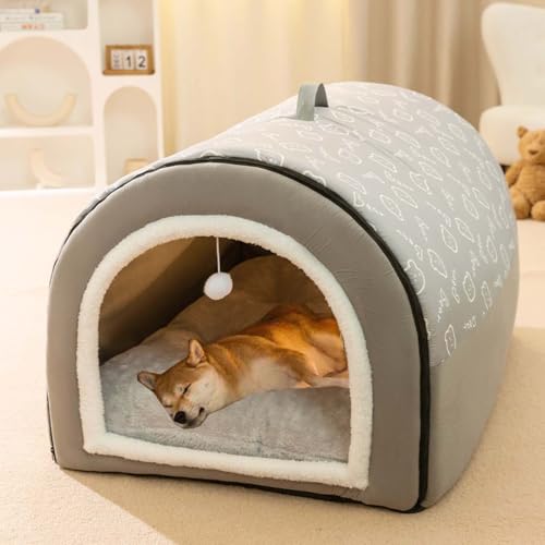 2-in-1-Hundehütte, großes Hundebett mit Anti-Angstzuständen, weiches, warmes Kissen, faltbar, beruhigende Hundehütte, rutschfest, warm, Haustier-Iglu-Bett für Hunde und Katzen, abnehmbar, waschbar (M: von Monbaer