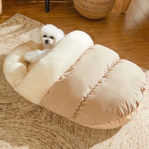 Gemütliches Katzenbett, Hausschuh, Haustierhöhle, Iglu, Haustiernest mit rutschfester Unterseite, warmes Fleece, Katzenhaus für Innenkatzen, kleine Hunde, waschbar (L-80 x 50 cm, Braun) von Monbaer