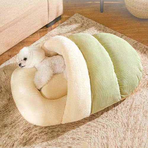 Gemütliches Katzenbett, Hausschuh, Haustierhöhle, Iglu, Haustiernest mit rutschfester Unterseite, warmes Fleece, Katzenhaus für Innenkatzen, kleine Hunde, waschbar (L-80 x 50 cm, Grün) von Monbaer