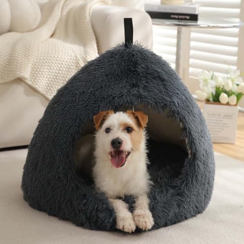 Haustierbett, warmes Katzenhöhle, Plüschzelt, Katzen-Nistbett für Katzen, kleine Hunde, Welpen, mit waschbarem, abnehmbarem Kissen, Tragegriff, rutschfestes Katzenbett, Iglu-Haus (M: 51 x 51 x 43 cm, von Monbaer