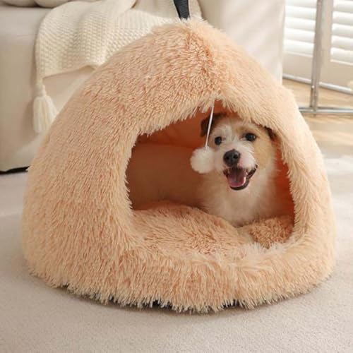 Haustierbett, warmes Katzenhöhle, Plüschzelt, Katzen-Nistbett für Katzen, kleine Hunde, Welpen, mit waschbarem, abnehmbarem Kissen, Tragegriff, rutschfestes Katzenbett, Iglu-Haus (M: 51 x 51 x 43 cm, von Monbaer