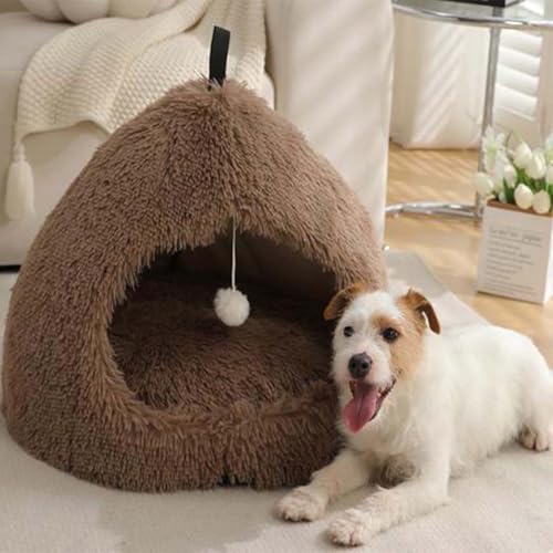 Haustierbett, warmes Katzenhöhle, Plüschzelt, Katzennistbett für Katzen, kleine Hunde, Welpen, mit waschbarem, abnehmbarem Kissen, Tragegriff, rutschfestes Katzenbett, Iglu-Haus (S: 45 x 45 x 38 cm, von Monbaer