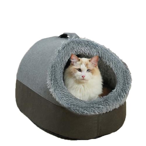 Kuschelhöhle für Katzen, Iglu-Haus für Haustiere, mit abnehmbarem Kissen, weiches Haustierbett für Katzen, Kätzchen, Welpen, Kaninchen, Kunstfell, warmes Haustierzelt, Nestbett (40 x 36 x 28 cm, Grau) von Monbaer